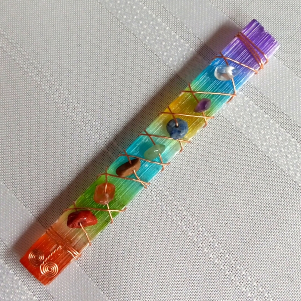 💎 7 Stones Of The Chakra Healing Wand Copper-Wrapped Flouritesque 4" 💎